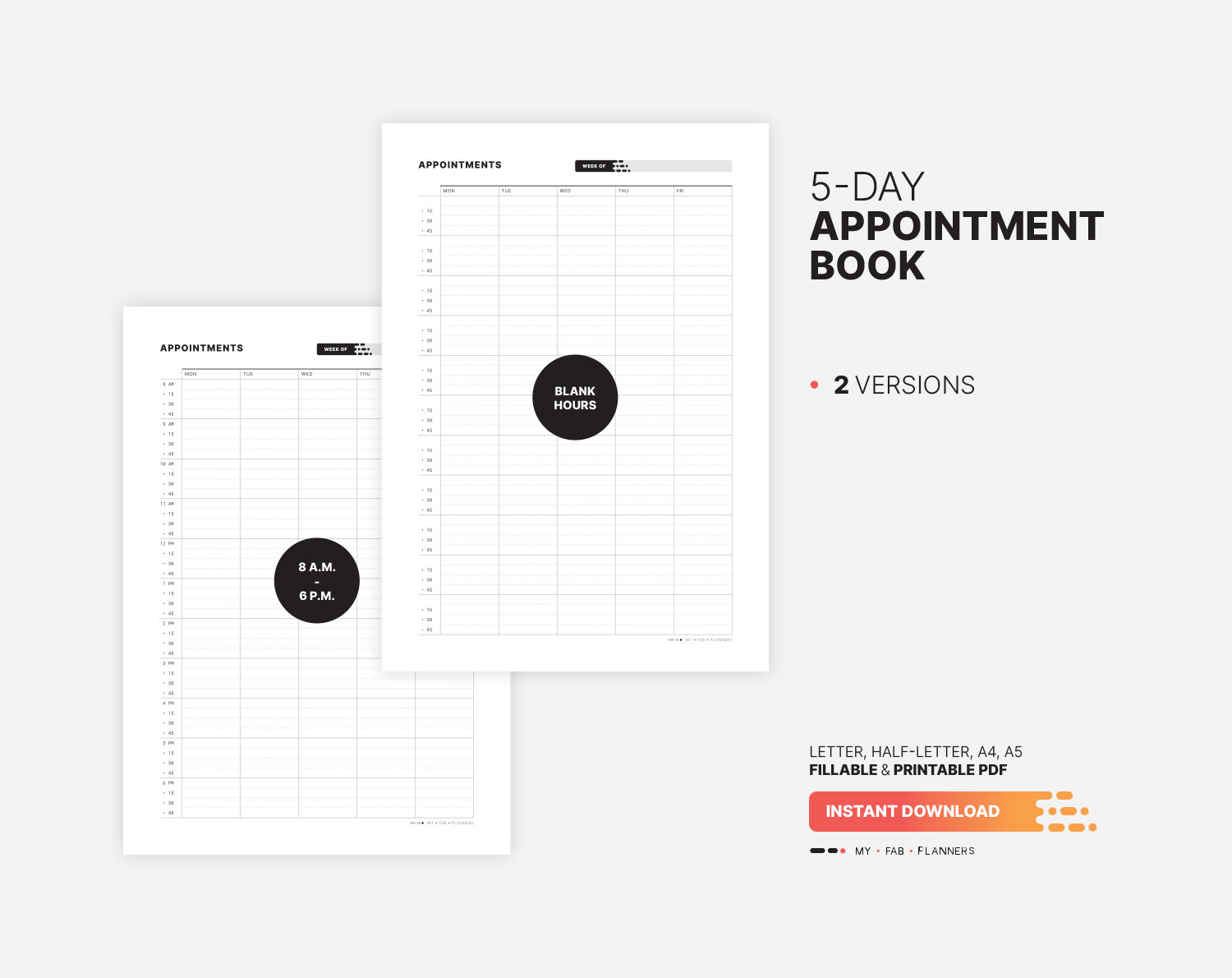 Undated Work Appointment Book, Weekly Hourly Planner, Fillable 15 ...