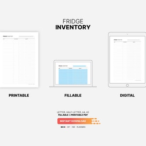 Printable, Fillable, Digital Download for Fridge Inventory, Kitchen Storage Organization Planner, Food and Meal Storage List, Tracker, Organizer, Fillable Letter, A4, A5 PDF Template