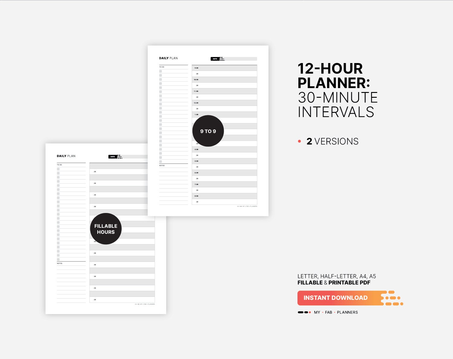 12 hour Planner Printable 30 minute Work Study Task Etsy 12 hour Planner Printable 30 minute Work Study Task Etsy