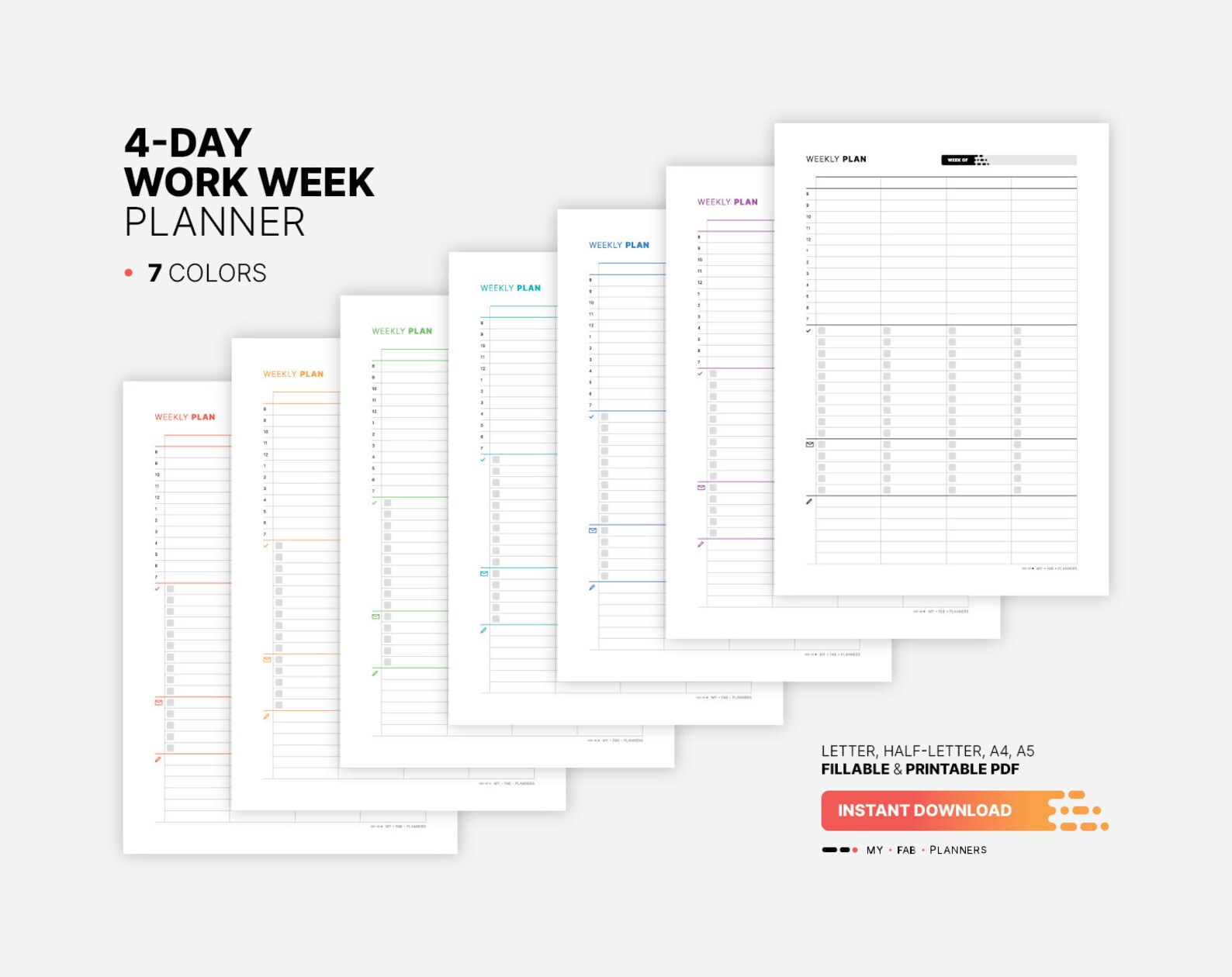 4-day Work Week Planner, Printable Productivity Action Plan Tracker ...