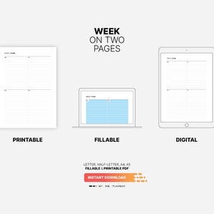 Week on Two Pages Overview, Undated Fillable Weekly Routine Chart ...