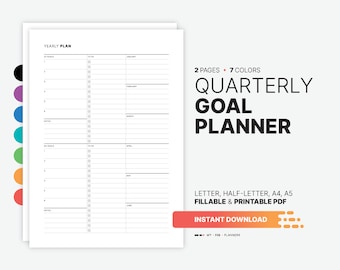 Quarterly Goal Planner, Fillable Action Plan (PDF)