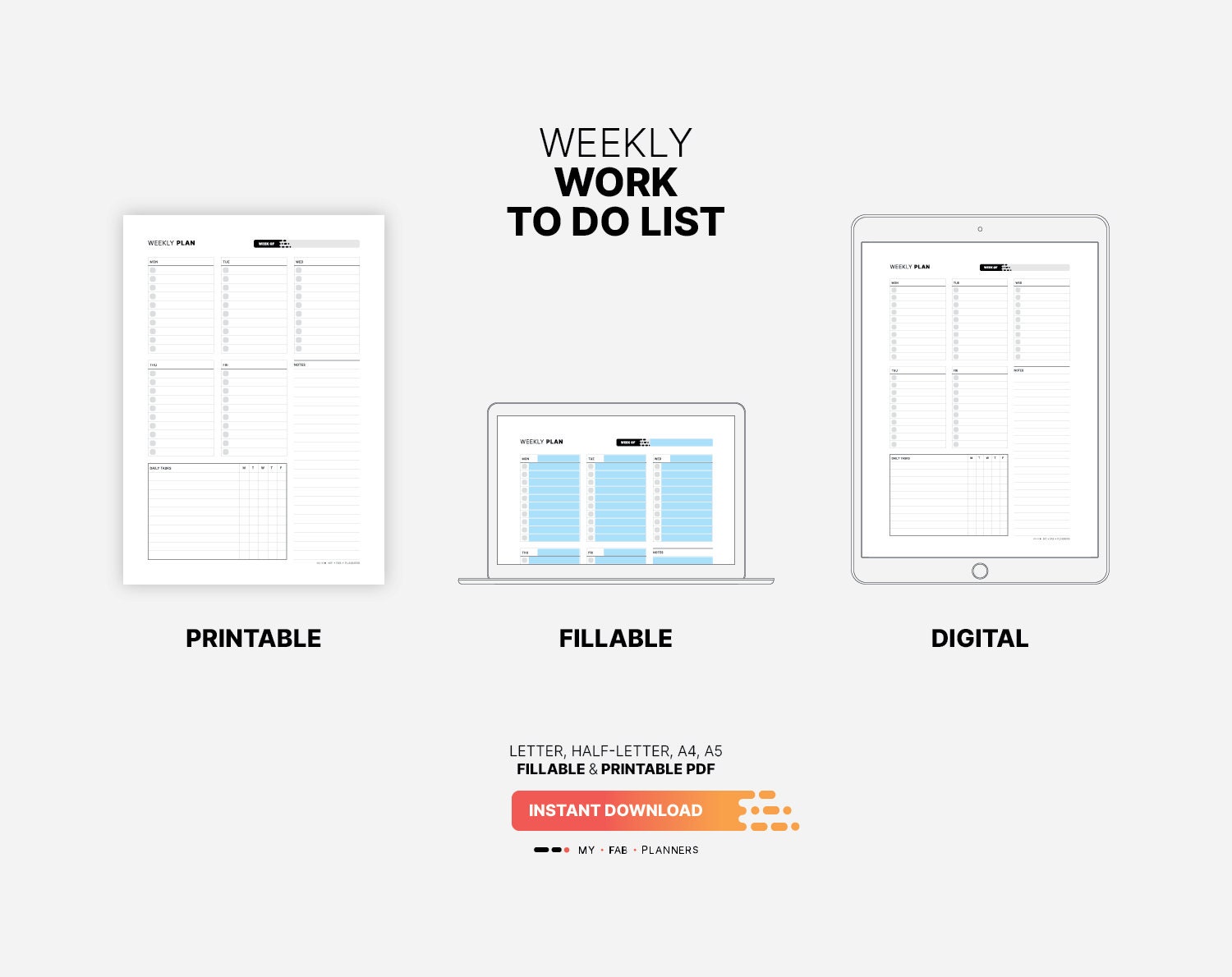 Weekly work to do list printable organizer checklist fillable project
