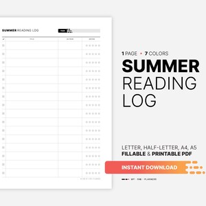 Diario de lectura de verano, lista de tareas rellenable para amantes de los libros, plantilla de actividades divertidas para las vacaciones, diario de seguimiento para adultos, carta imprimible, PDF A5