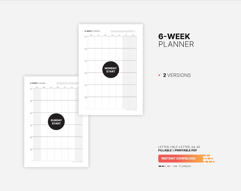 6-week Calendar, Planner, Fillable Work & Productivity Goal Tracker ...