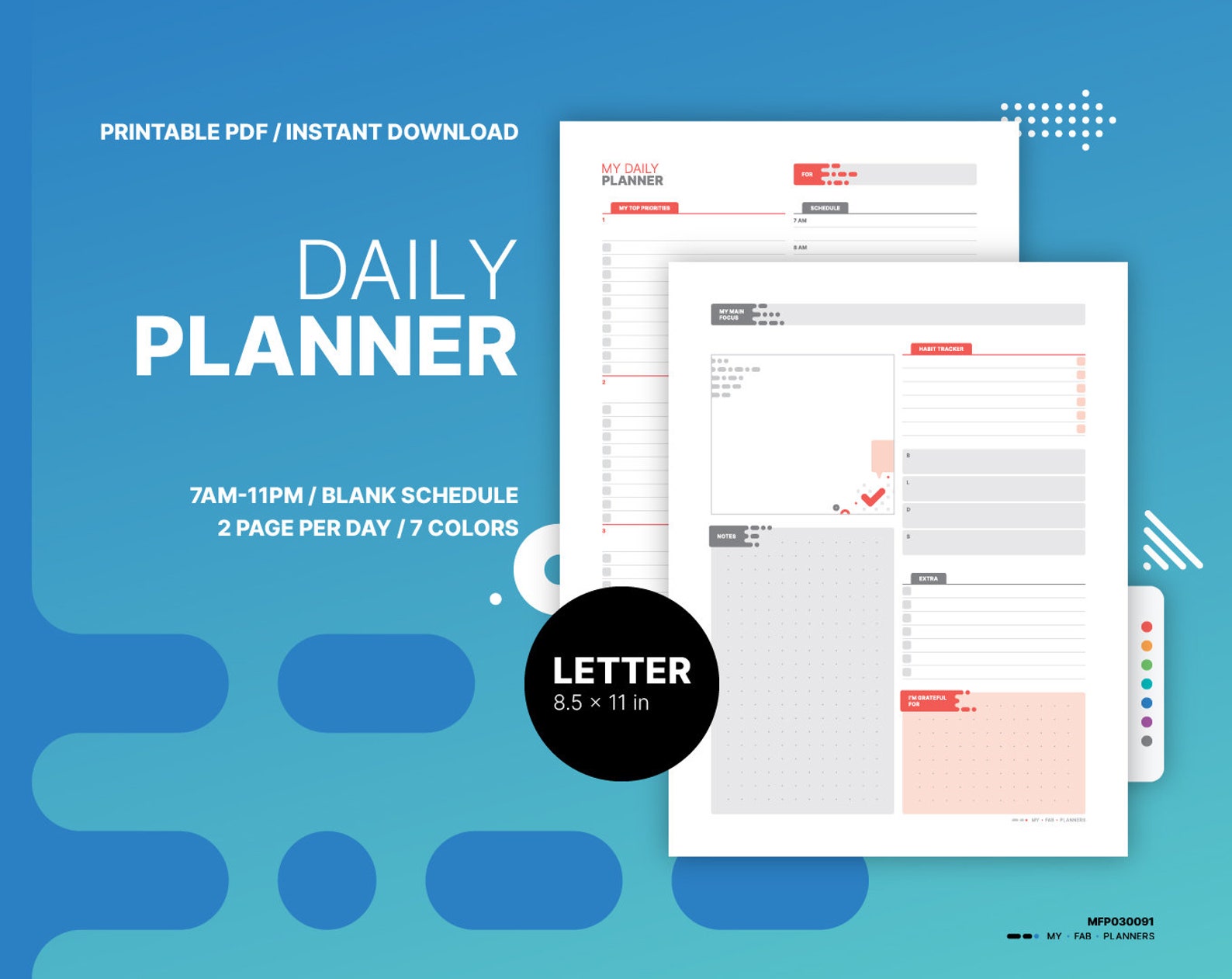 Daily Planner 2 Page per Day Hourly Planner Printable Goals | Etsy