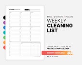 Weekly Cleaning List, Fillable Chore Chart, Home Organization (PDF Template)
