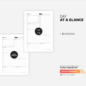 Day at a Glance, Printable Productivity Planner, Fillable Daily Goal ...