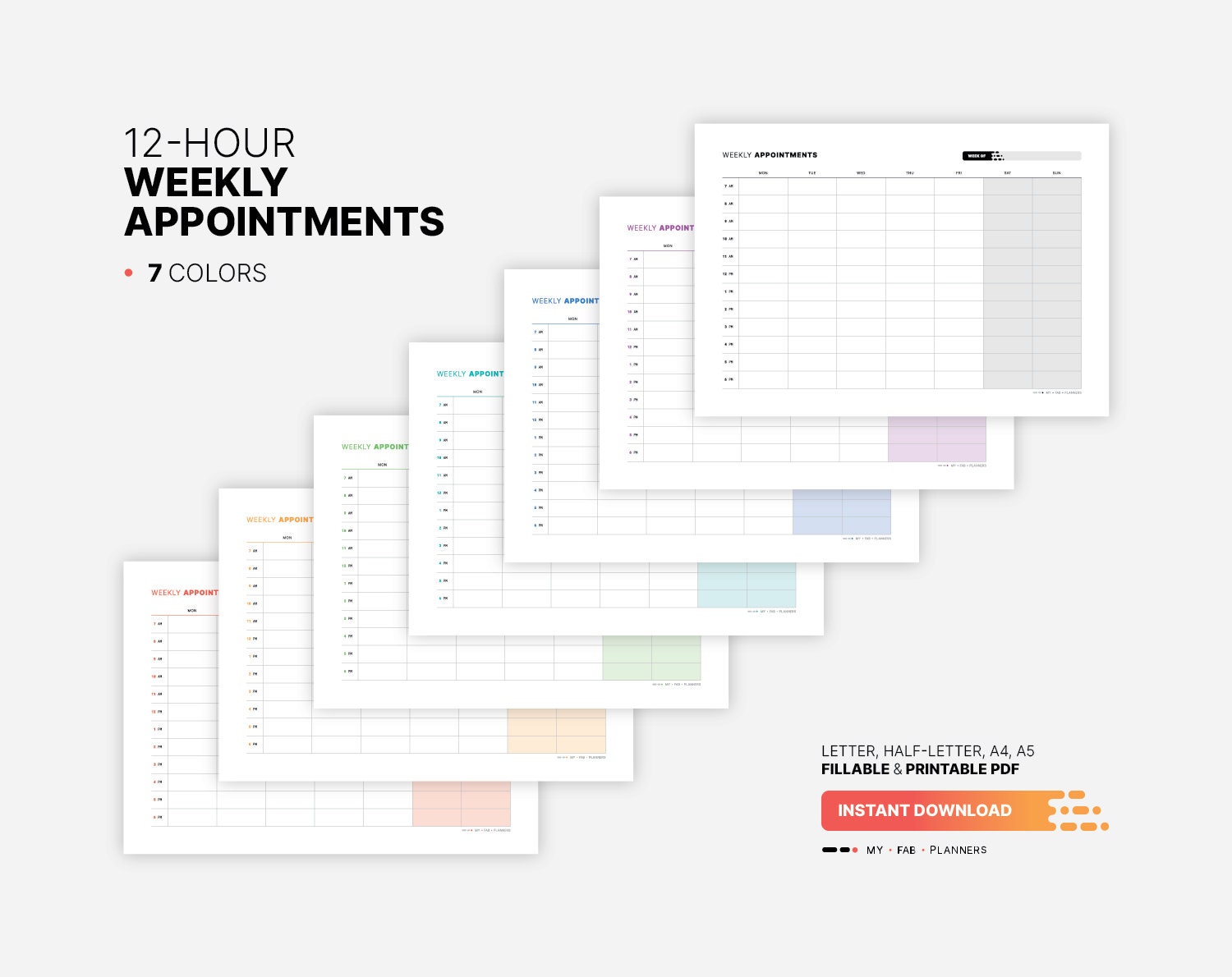 Weekly Appointment Planner, Printable Work & Small Business Agenda ...