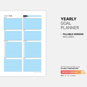 Yearly Goal List & Action Plan Template, Undated Yearly Goals Planner ...