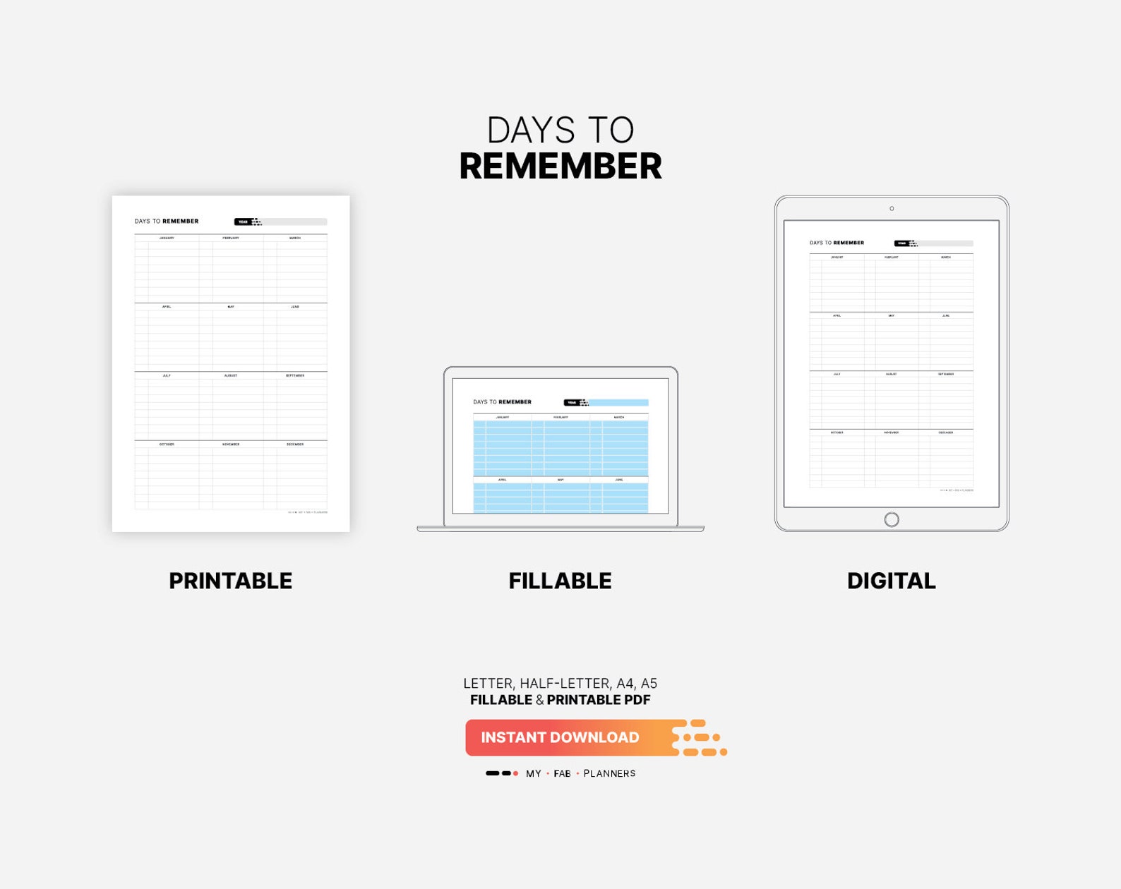 Days to Remember Board, Important Date Planner, Monthly Milestone