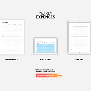 Yearly Expense Tracker Sheet, Fillable Financial Journal, Personal ...