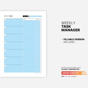 Weekly Task Manager Planner, Productivity to Do List Journal, Fillable ...