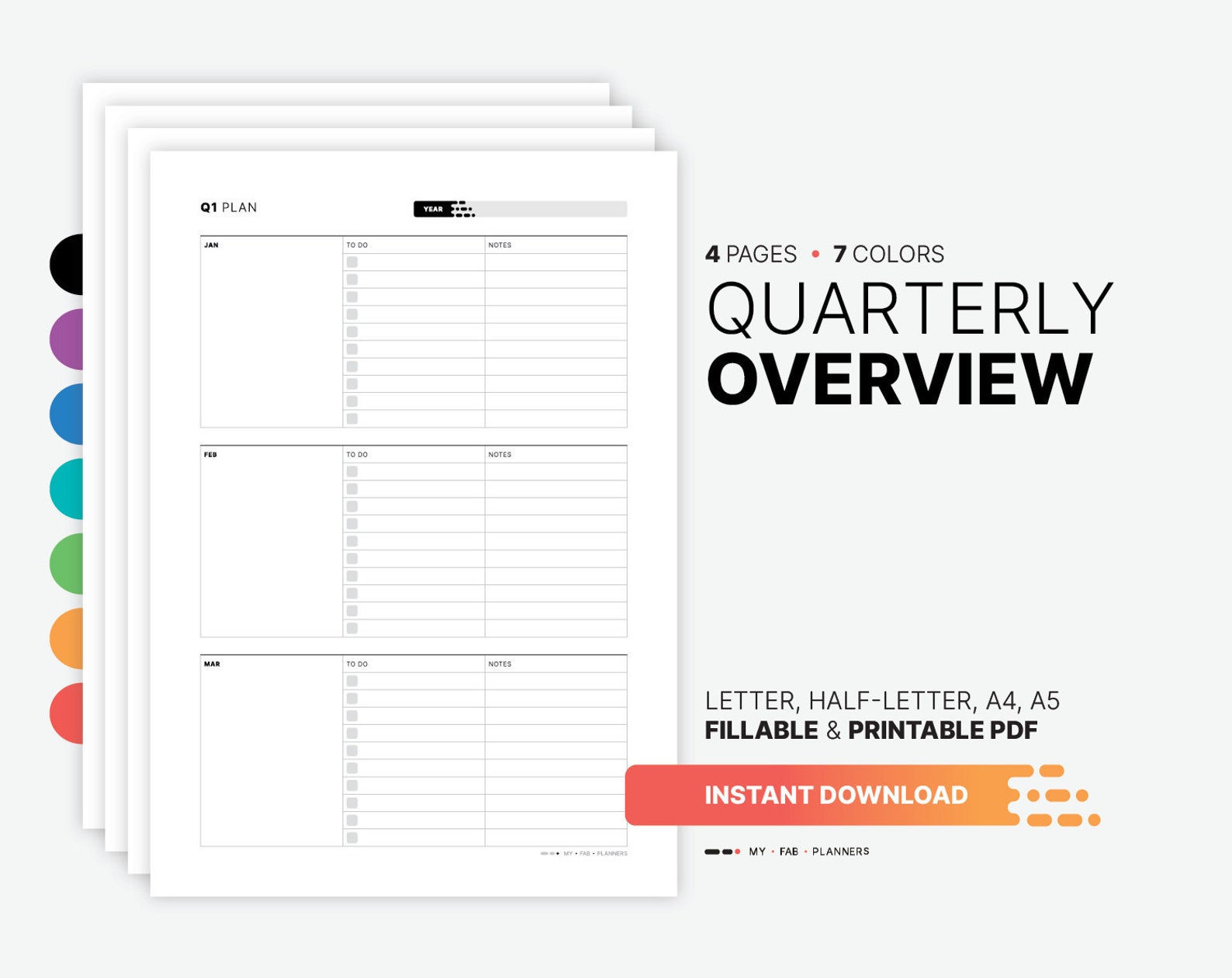 Quarterly Overview, Printable Undated 90-day Work, Study, Business ...