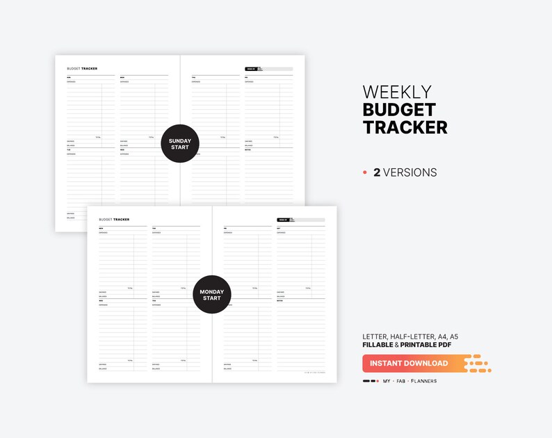 Weekly Budget Tracker, Fillable Printable PDF Template - Etsy