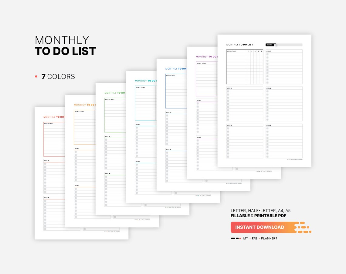 Monthly Things To Do List