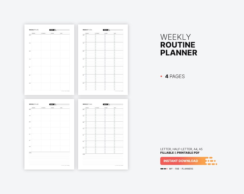 Weekly Routine Planner, Printable Daily Chore Chart, Fillable Morning ...