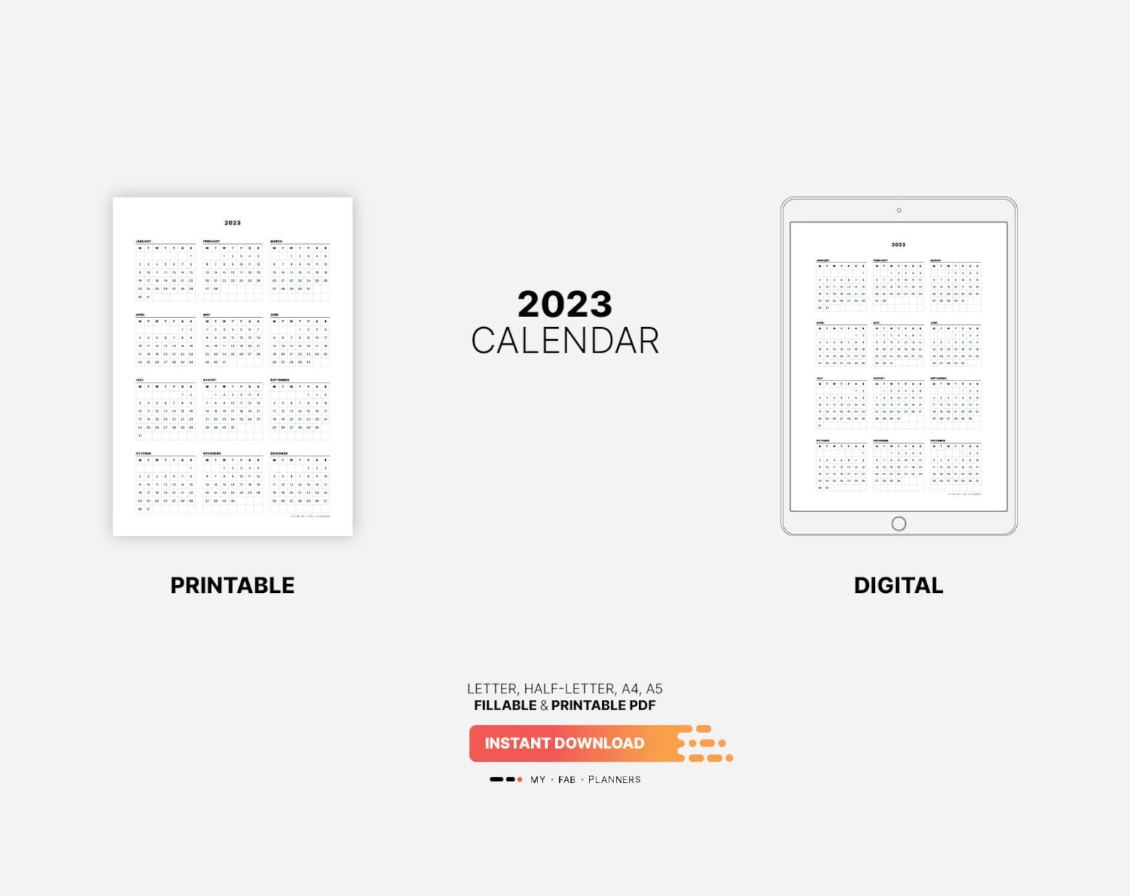 2023-calendar-minimalist-year-at-a-glance-12-month-insert-etsy