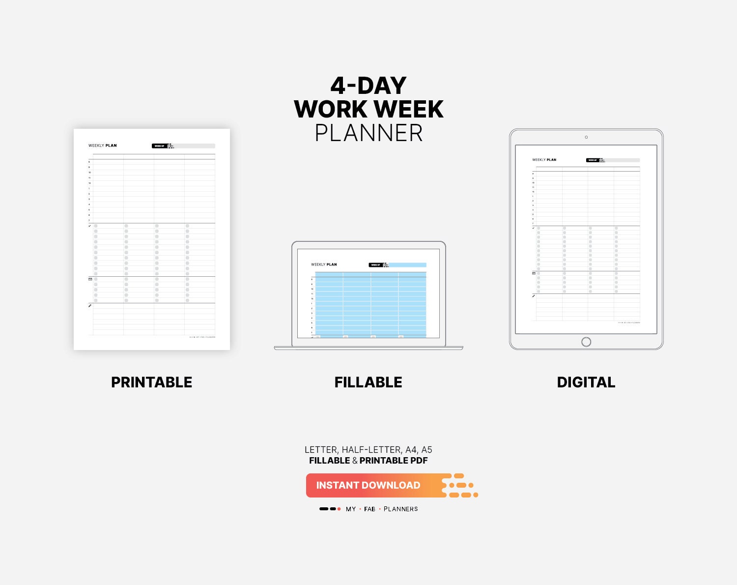 4-day Work Week Planner, Printable Productivity Action Plan Tracker,  Fillable Task Checklist Schedule, Digital Work From Home PDF Template - Etsy