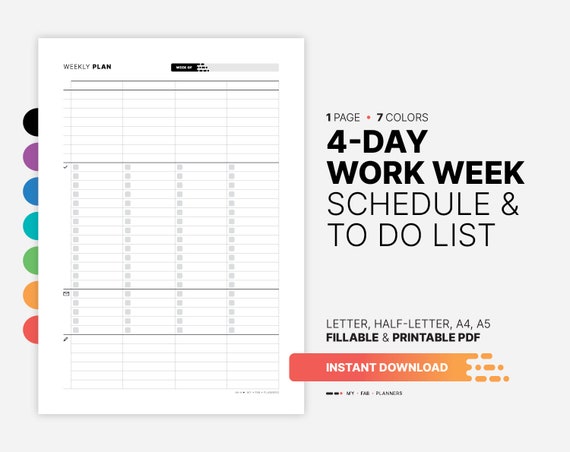 4 day Work Week Schedule Fillable Things to Do List Etsy