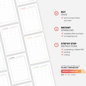 ✔ Buy once and print as many times you want.
✔ Instant download available after purchase and no shipping costs.
✔ Step by step instructions for completing a fillable PDF, printing and cutting My Fab Planners inserts.