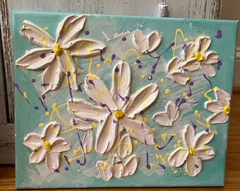 Texture flower painting, minimalist wall art, textured petal home decor, boho floral wall decor, 8x10”