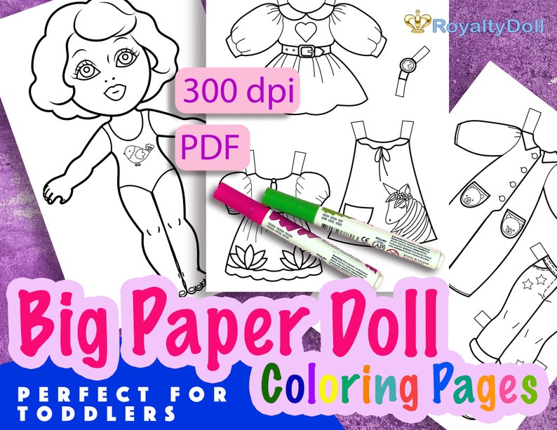 Paper Doll Coloring Pages, Big Paper Doll PDF, Perfect for Toddlers