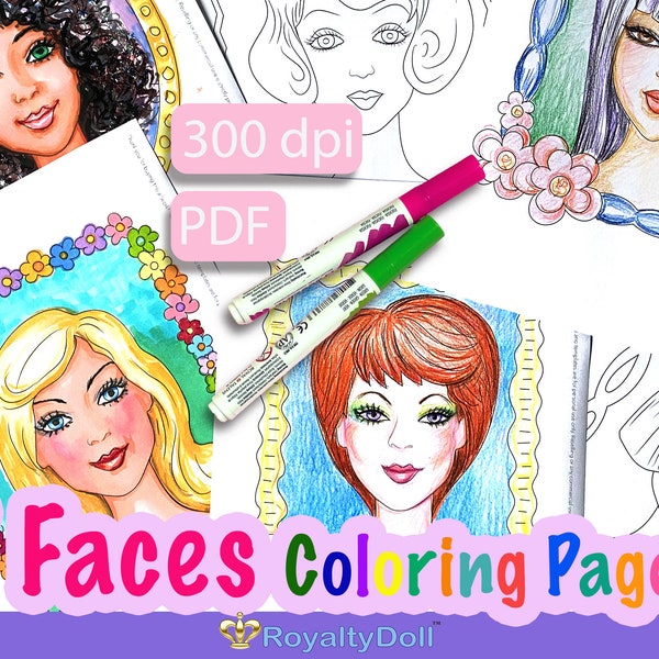 Coloring Pages Faces I Paper Doll Faces for Makeup and Hair | Printable Activity for Kids and Adults | Girls' Crafts | Digital Download