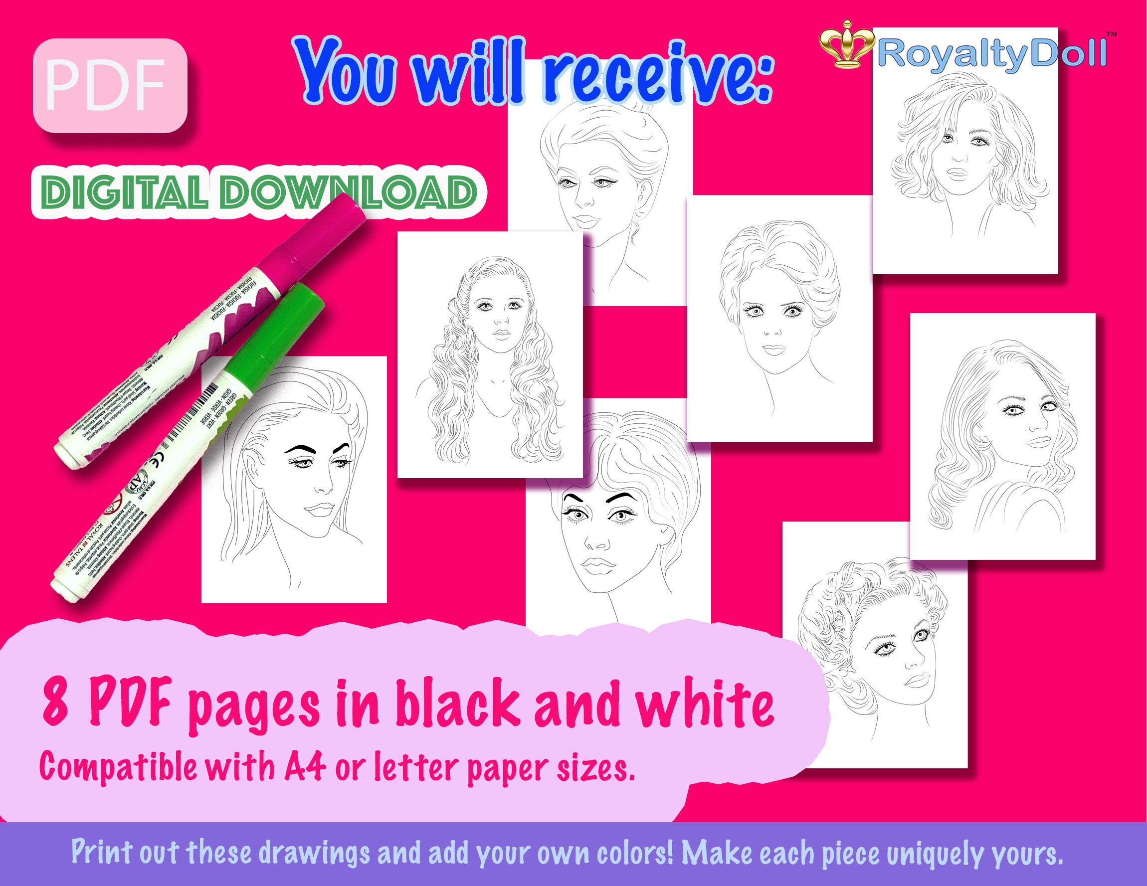 Coloring Pages Faces I Paper Doll Faces for Makeup and Hair Printable ...