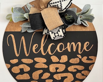 Cow Print Door Hanger | Door wreath | Round door sign | Front door | Welcome | Home decor | Interchangeable