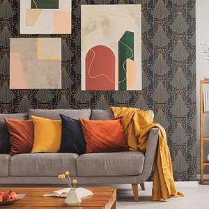 Art Deco 273  - REMOVABLE WALLPAPER - Orange and Black, Artistic, Temporary Wallpaper, For Renters, Premium, Glamour