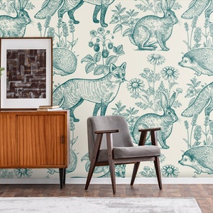 Forest Animals 208 - CARTA DA PARATI RIMOVIBILE - Jade e Vanilla, Fauna, Rivestimento murale, Tessuto autoadesivo, Ecologico, Asilo nido
