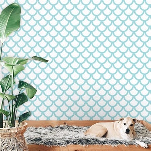 Fish Scale 305  - REMOVABLE WALLPAPER - Sky Blue and White, Nautical, Home Decor, Interior Design, Peel and Stick, Minimalistic