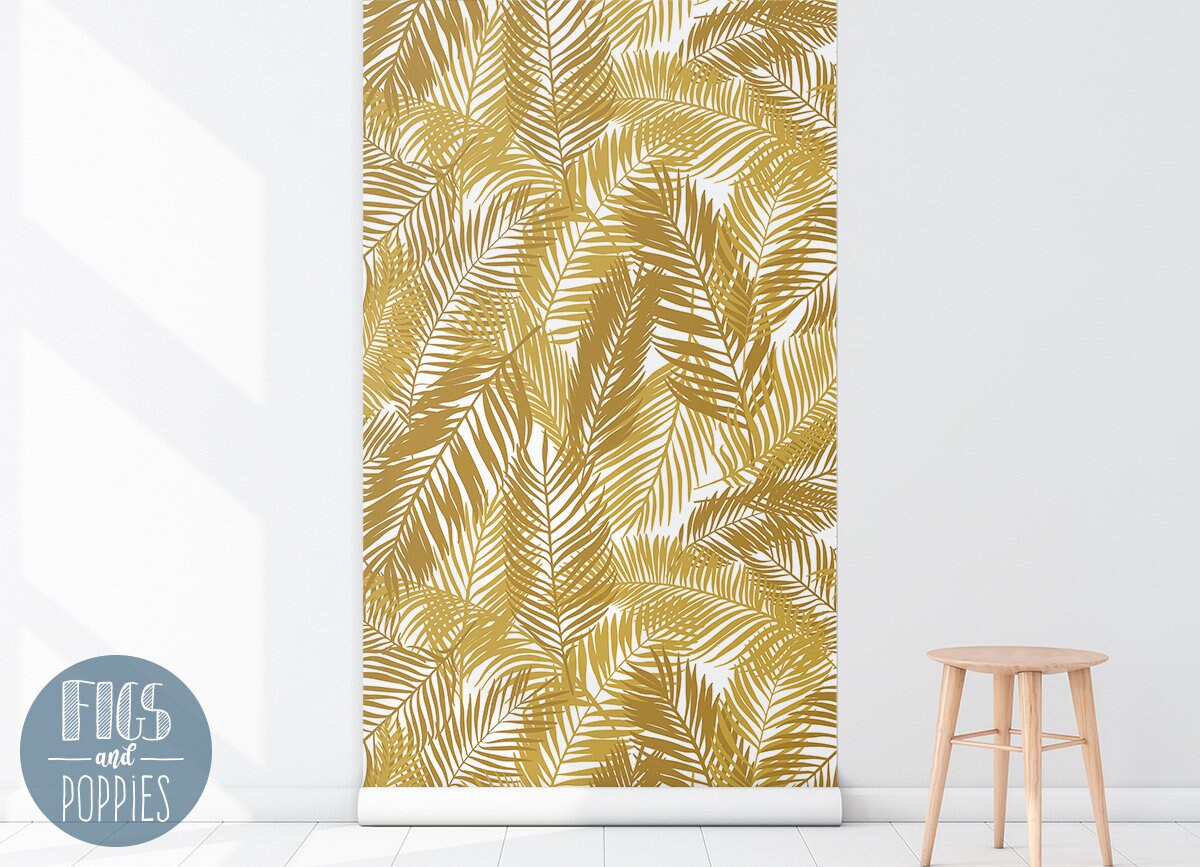 Golden Leaves 135 REMOVABLE WALLPAPER Gold and White Etsy