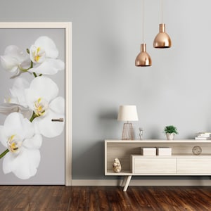 3D Wall Sticker Decoration Bubble Free Door Decal Mural Flowers White orchid  DS_1569
