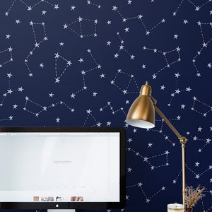 Constellation 17 - CARTA DA PARATI RIMOVIBILE - Blu navy e grigio, Cosmo, Arredamento per la casa, Design d'interni, Stacca e attacca, Moderno