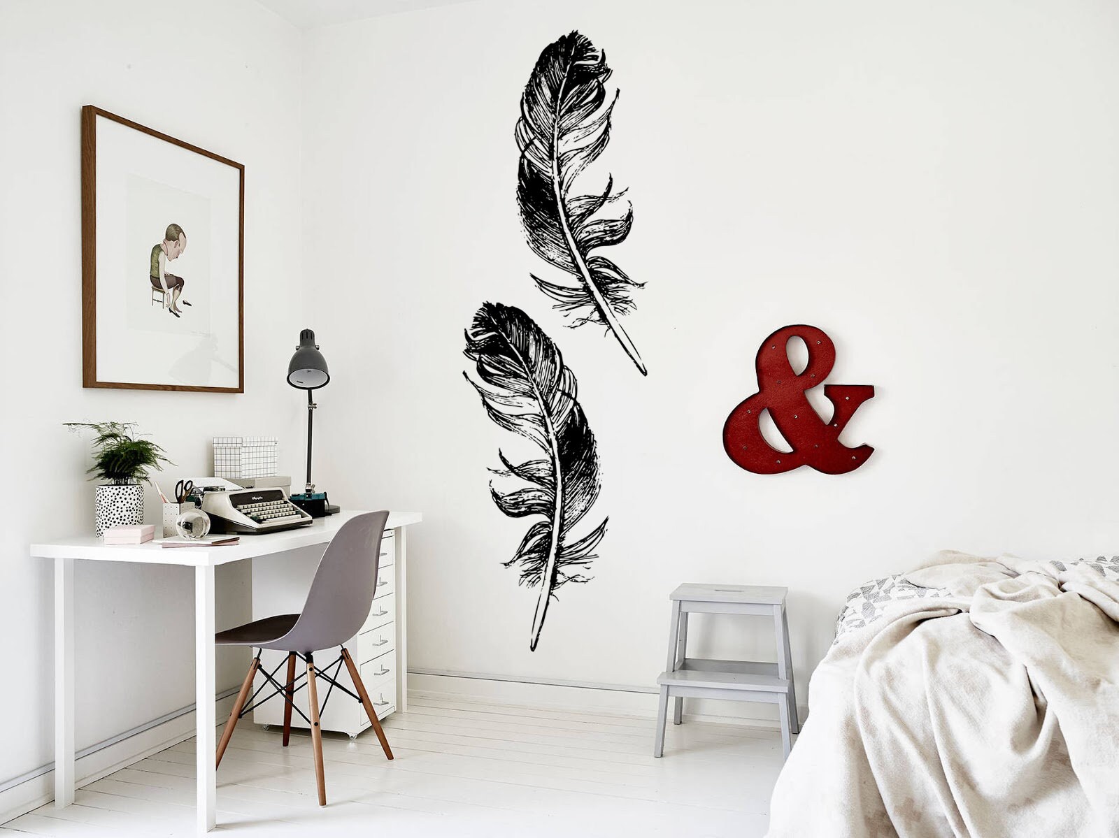 Wallpaper Roll, Feather Wallpaper, Black and White Pattern, Home Decor ...