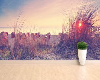 Beach adhesivie or traditional photo wallpaper | mural summer at the beach, sunrise at Baltic sea  wall decor photowallpaper nature