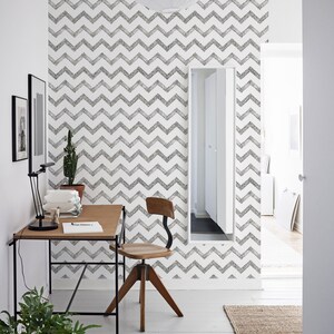 Wallpaper Roll, Removable Wallpaper, Silver Zigzag, Hand drawn Pattern, Textrure, Removable Wallpaper,      179R
