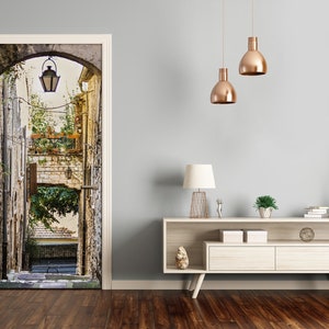 Bubble Free Door wrap, Home Decoration, Self Adhesive Architecture Old town street  DS_2010