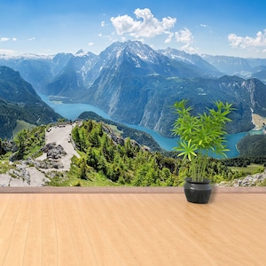 Bavaria Alps peel&stick o carta da parati murale / rivestimento murale in tessuto non tessuto Vista panoramica da Jenner sul Koenigssee vicino a Berchtesgaden, Baviera,