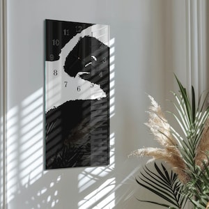 Abstraction Personalized Clock, Black Glass Printed Clock - Vertical Rectangular Clock