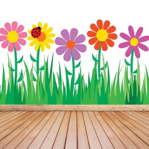 Fiori stacca e incolla o carta da parati in tessuto non tessuto/rivestimento murale con erba e fiori. Decorazione della parete Carta da parati fotografica Carta da parati naturale Carta da parati non tessuta Murale non tessuto