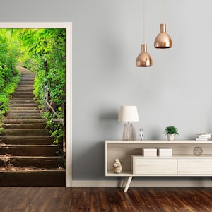 Bubble Free Door wrap, Home Decoration, Self Adhesive Landscapes Stairs to the forest  DS_1818