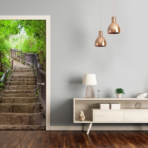 Blasenfreie Türfolie, Innendekoration, Selbstklebende Architektur Treppe im Wald DS_1801