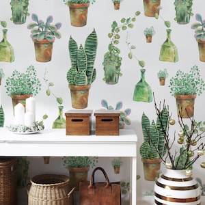 Wallpaper Roll, Removable Wallpaper, Aquarelle Cact, Floral Pattern, Removable Wallpaper,   Wall  Wall Mural, 148R