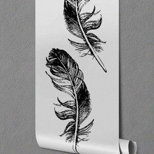 Wallpaper Roll, Feather Wallpaper, Black and White Pattern, Home Decor ...
