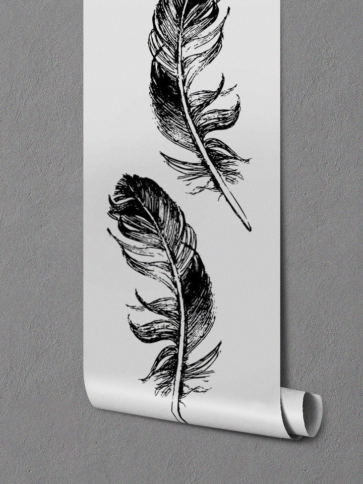 Wallpaper Roll, Feather Wallpaper, Black and White Pattern, Home Decor ...