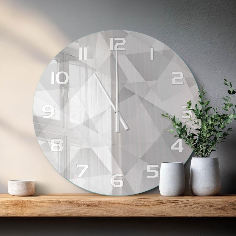 Abstract Background Unique Wall Clock, Gray Custom Glass Wall Clock ...