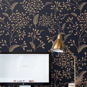 Gold Rowan 248 - WIEDERHERSTELLBARE TAPETE - Gold und Onyx, Laub, Home Decor, Innendekoration, Glamour